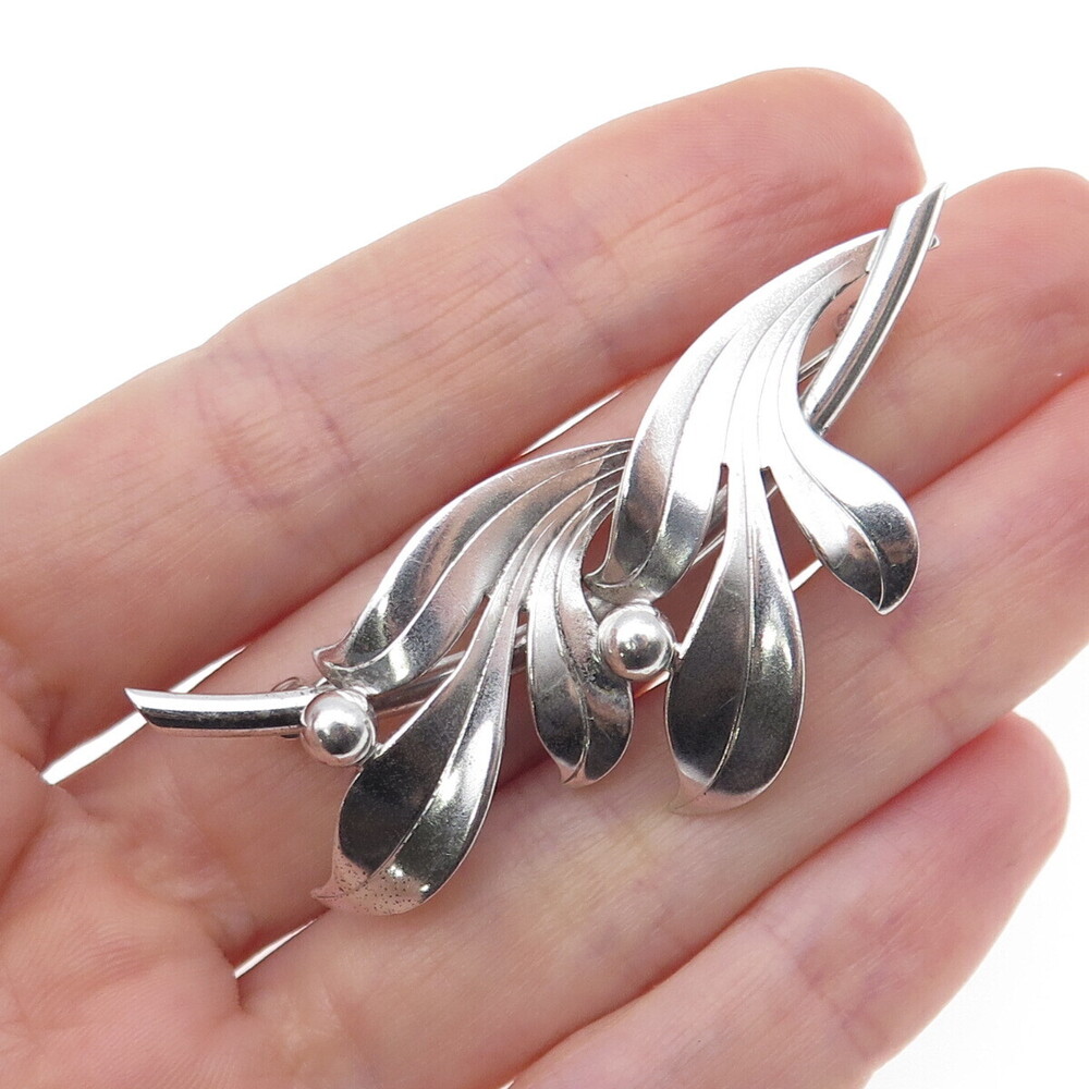 FORSTNER 925 Sterling Silver Vintage Modernist Floral Leaf Pin Brooch